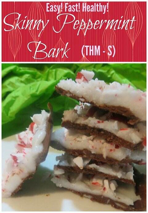 Skinny peppermint bark stacked on a plate with a green background
